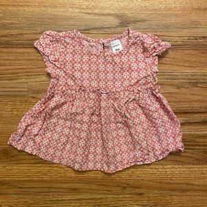 Carters Pink And Orange Floral Print Short Sleeve Baby Doll Shirt, Size 9M